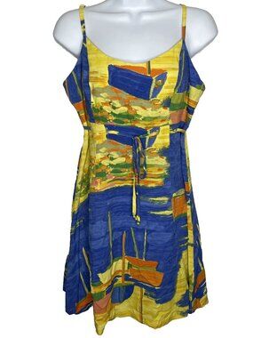 Vintage 90s Jams World Low Tide Sundress Size M Blue Yellow Nautical Boats